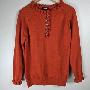 BTFBM Burnt Orange Ruffle Button Front Sweater